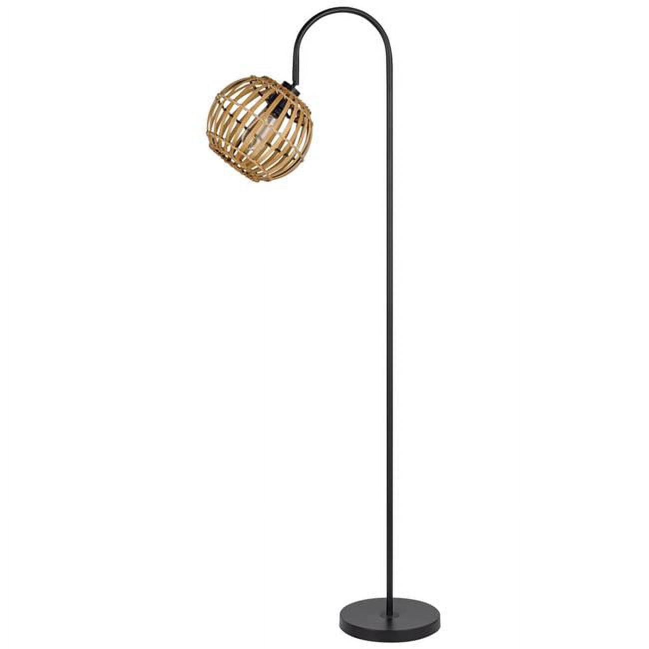 Slim Black Metal Floor Lamp with Adjustable Bamboo Shade