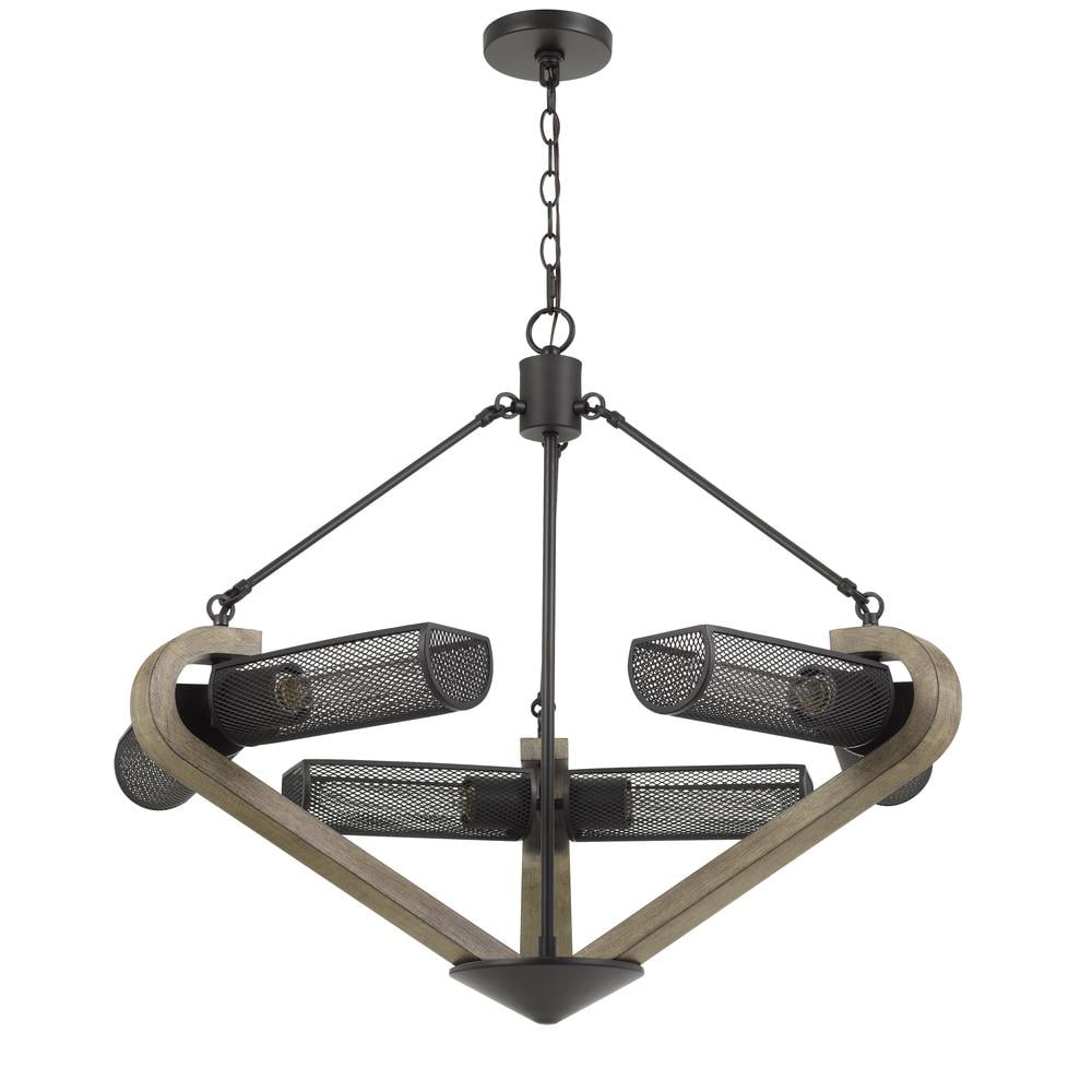 Cal Lighting Baden 60W 6-Light Metal/Wood Chandelier with Mesh Shades in Black