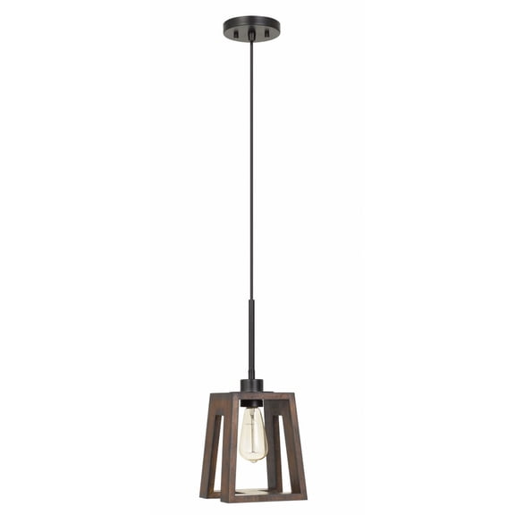 Cal Lighting Biel 1-Light Block Design Wood & Metal Pendant in Brown/Black