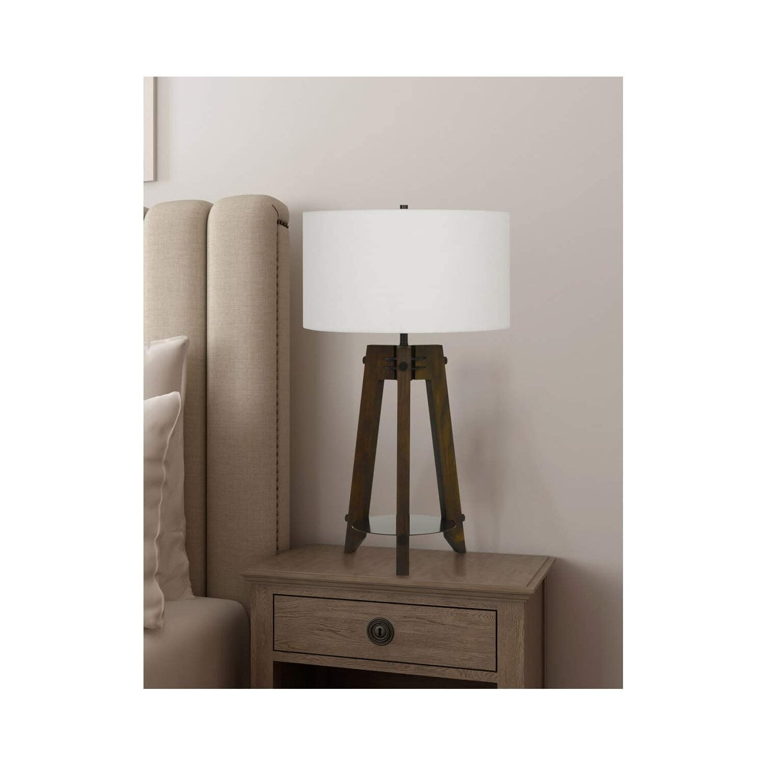 Walnut and White Tripod Table Lamp with 3-Way Switch