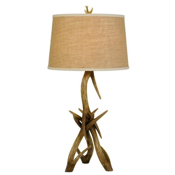 Cal 150w 3 Way Drummond Antler Resin Table Lamp with Burlap Shade, Brown (BO-2806TB)