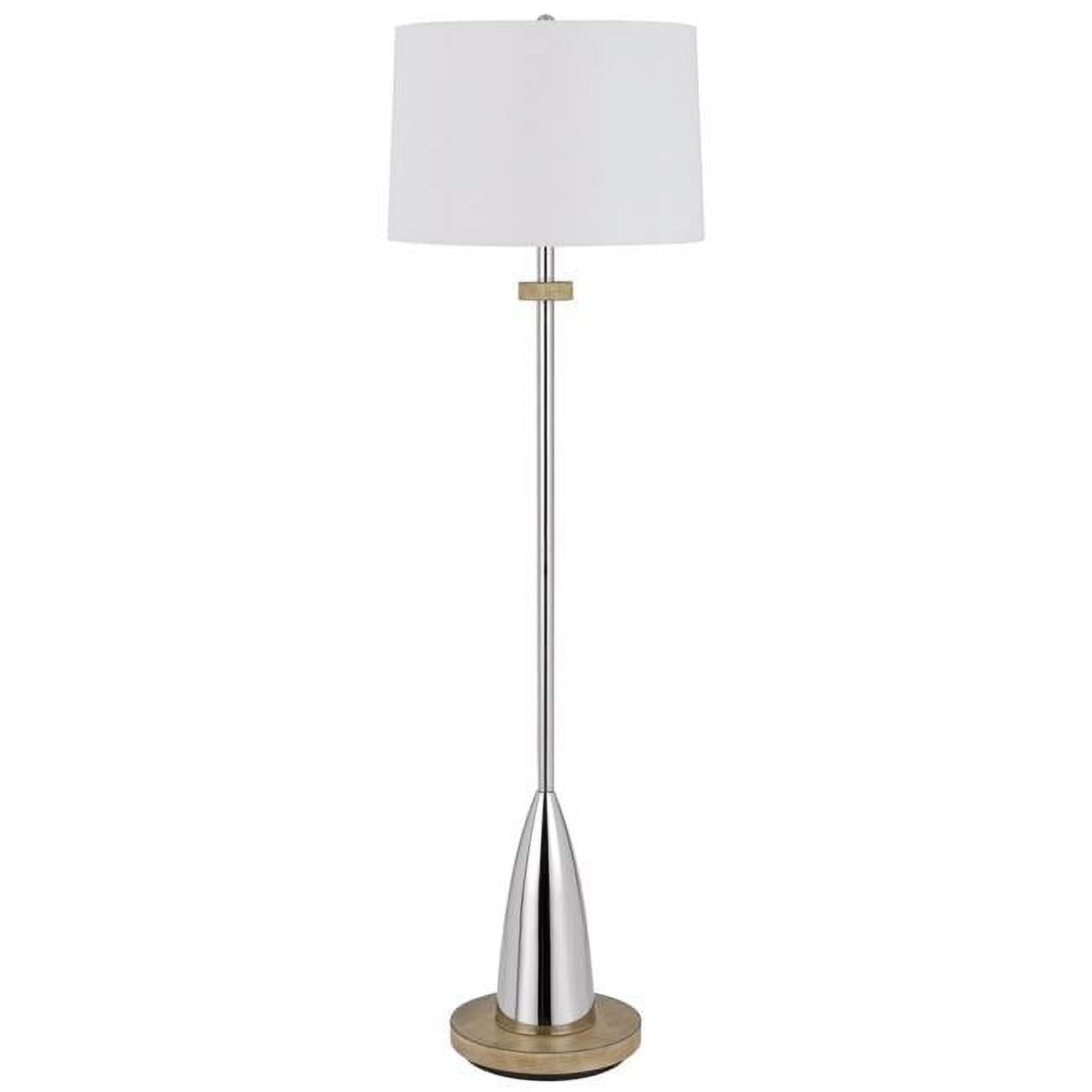 Lockport Chrome and Wood 61" Tall Floor Lamp with Linen Shade