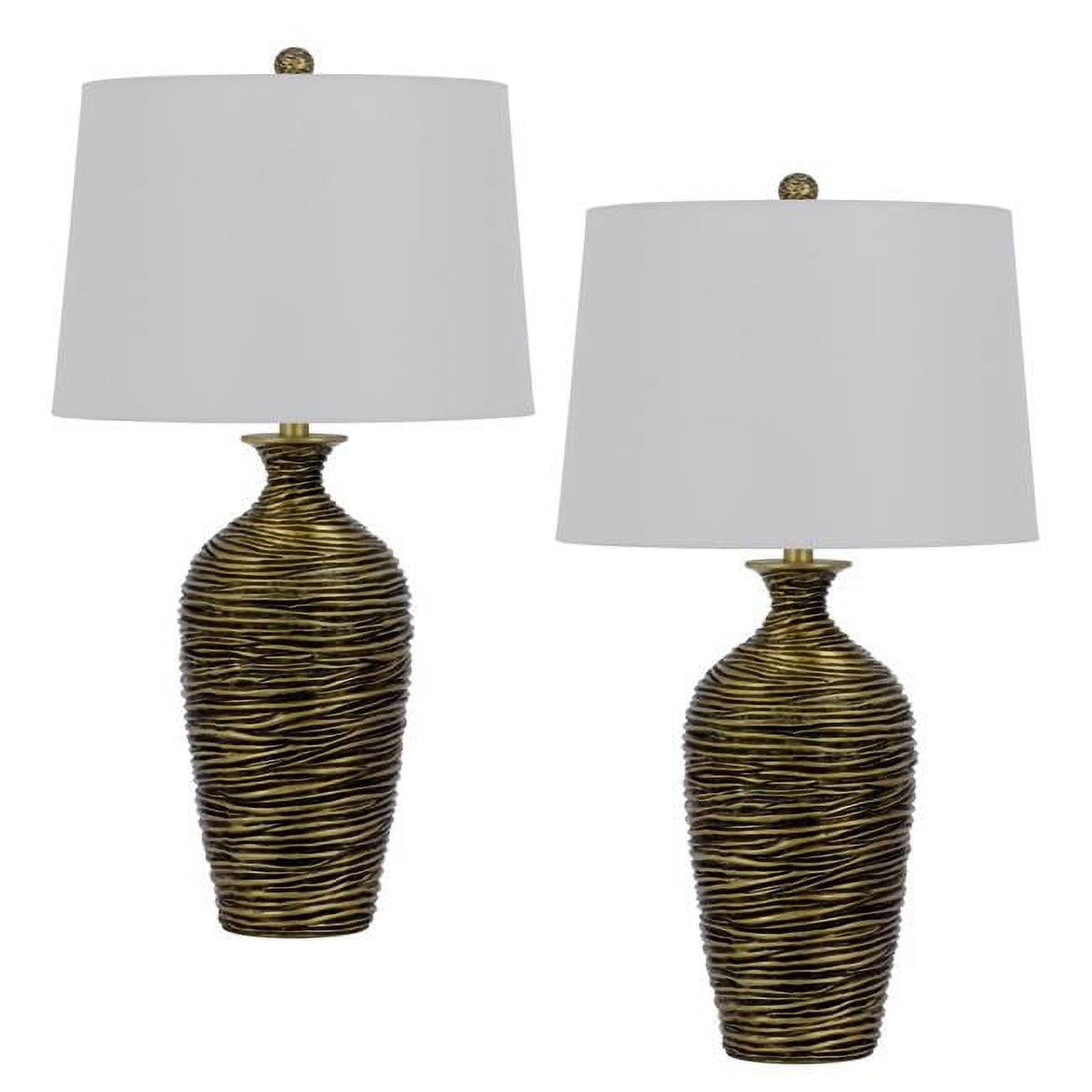 Antique Bronze 3-Way Resin Table Lamp Set with Fabric Shades