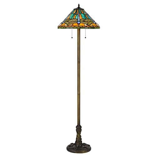 Tiffany-Style Art Stained Glass & Bronze Floor Lamp, 21.5" Height