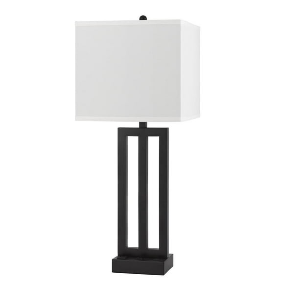 Cal Lighting Cachan 1-Light Metal & Linen Nightstand Lamp in Antique Bronze