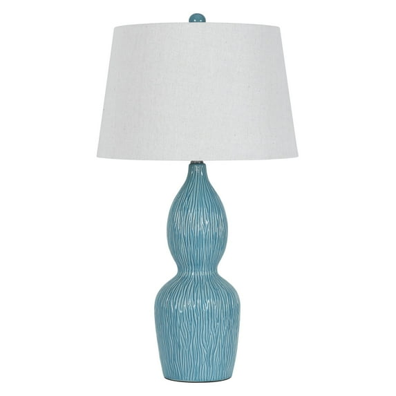 31" Height Ceramic Table Lamp in Sky Blue-Color:Skyblue,Finish:Sky Blue,Material:Linen,Shape:Round Hardback,Style:Life Style/Casual,Wattage:150W