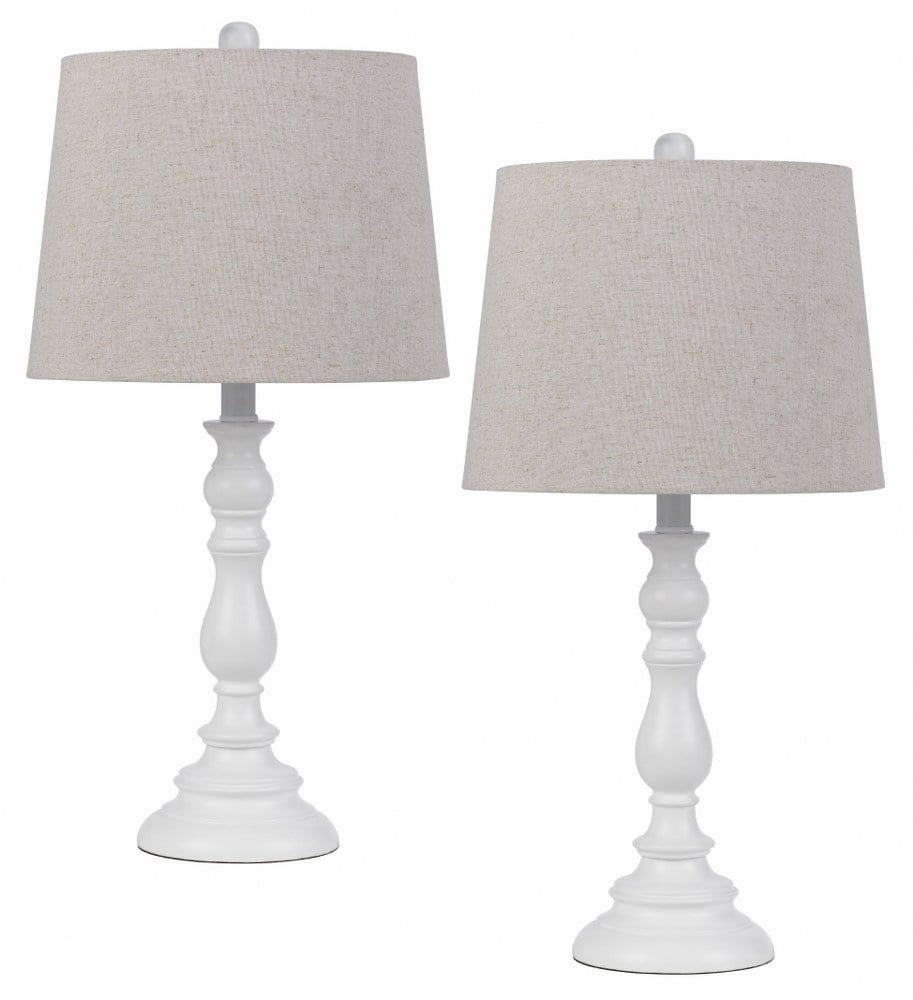 White Resin Candlestick Table Lamp Set with Empire Shades