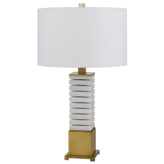 Cal Lighting 150W 3 Way Cranbourne Metal/Marble Table Lamp With Drum Hardback Fabric Shade