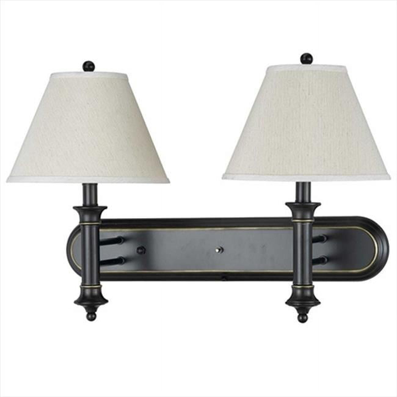 Dark Bronze Double Light Wall Sconce with Fabric Shades