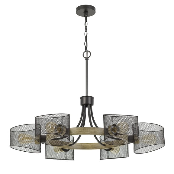 Cal Lighting Dronten 6-Light Metal & Wood Chandelier with Mesh Shade in Black