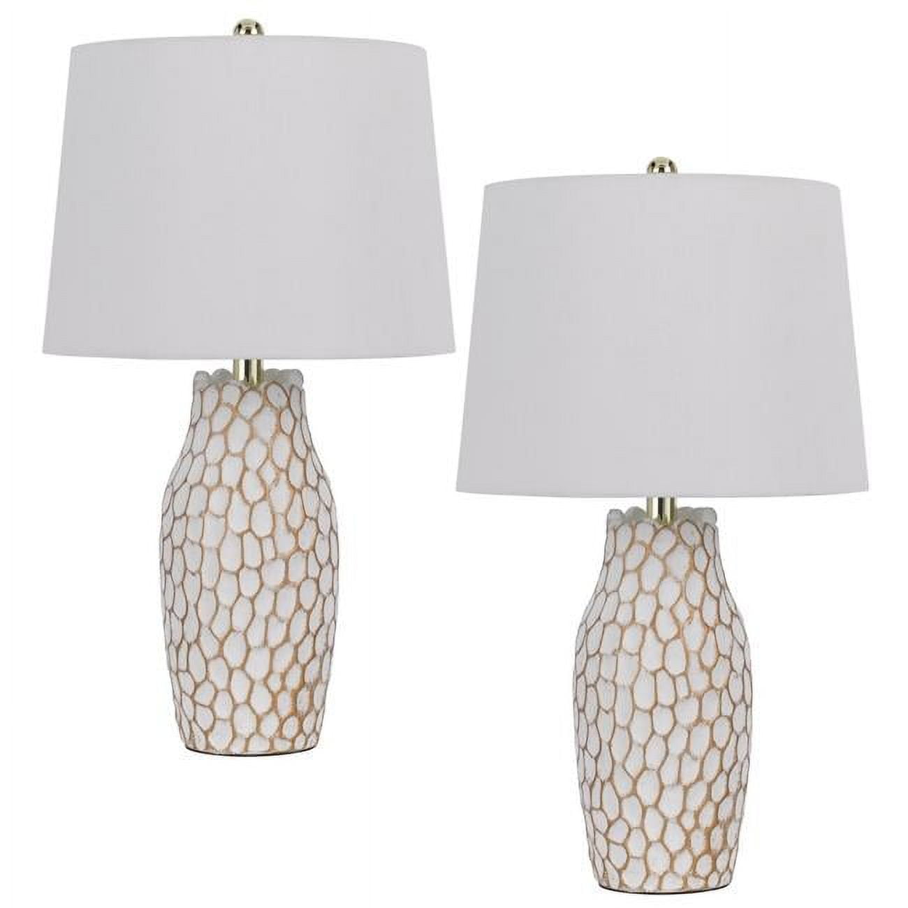 Elegant Elmira White Ceramic Table Lamp Set with Fabric Shades