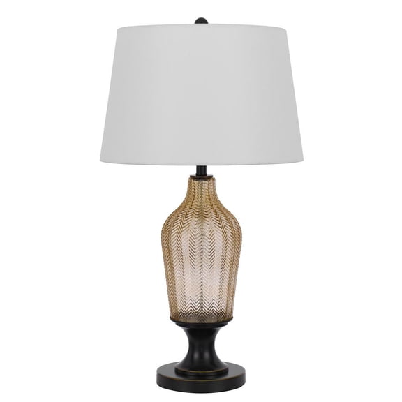 Cal Lighting Fluted 1-Light Glass & Fabric Table Lamp in Smoked/White