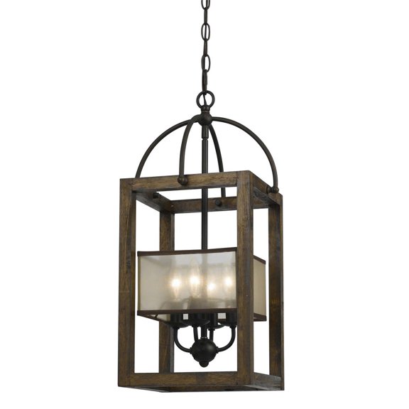 Cal Lighting Mission 12" Wood and Metal Chandelier in Bronze/Brown