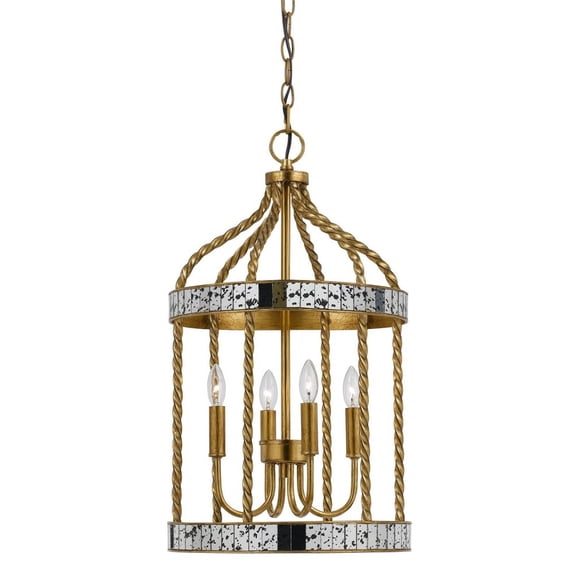 Cal Lighting 24.5" Tall Metal Pendant in French Gold Antiqued Mirror Finish-Color:French Gold/Antique Mirror,Finish:French Gold/Antiqued Mirror,Wattage:40WX4