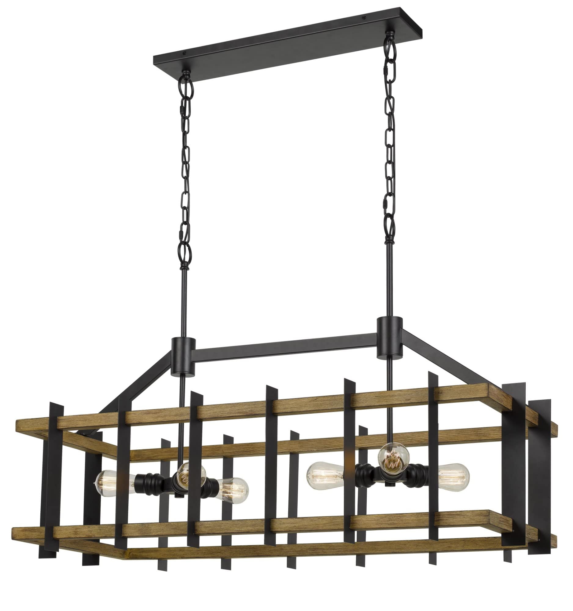 Bruck 6-Light Iron and Light Oak Metal/Pine Wood Island Chandelier