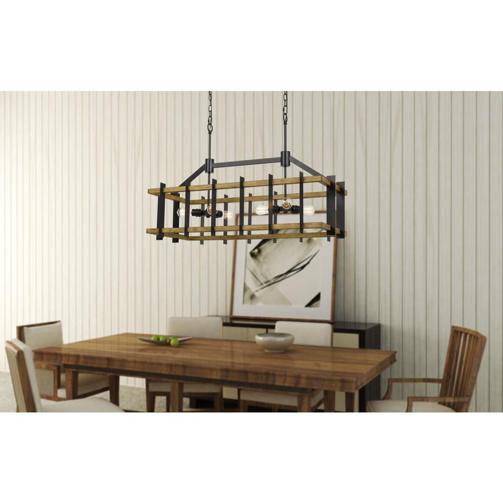 Bruck 6-Light Iron and Light Oak Metal/Pine Wood Island Chandelier