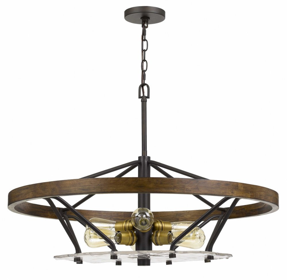 Sherrill 22" Tall Rippled Glass and Pine Wood Bronze Chandelier