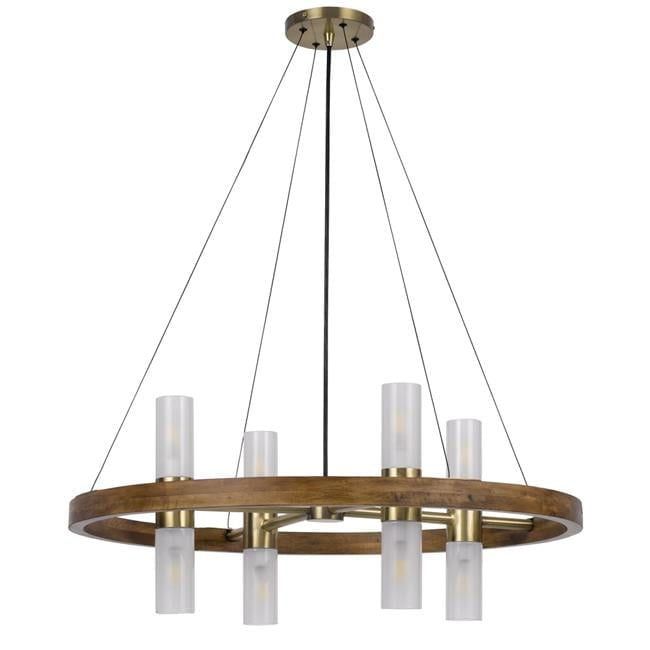 Hempstead Antique Brass and Wood 8-Light Ring Chandelier