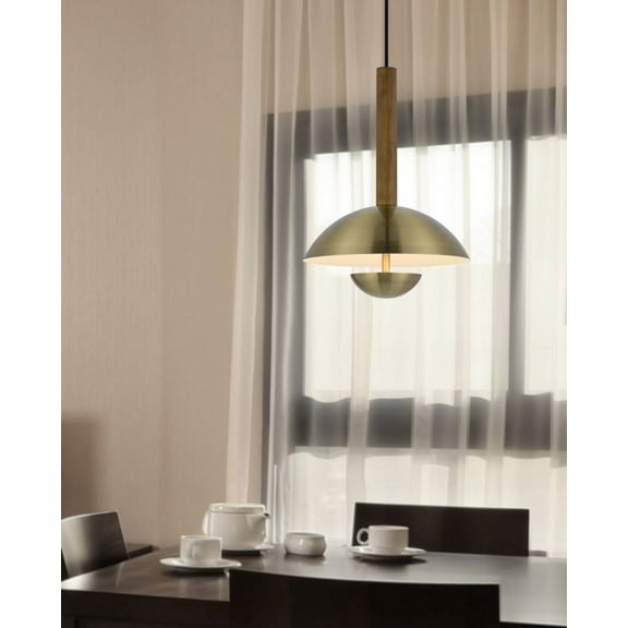 Lakeland - Light Antique Brass And Wood Wood Art Deco / Contemporary - LED Metal Pendant Light