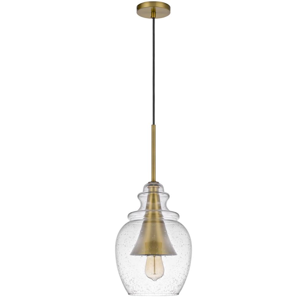 Antique Brass Mini Jar Pendant with Seeded Glass