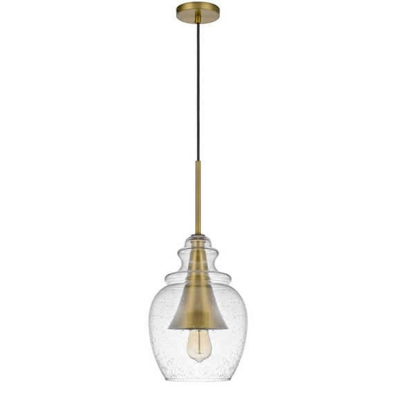 Cal Lighting Girona 1-Light Metal & Glass Pendant in Antique Brass/Clear