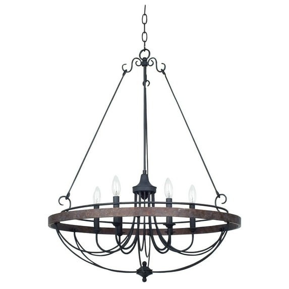 Cal Lighting 36" Six Light Chandelier in Morrocan Bronze-Color:Texture Gray W/Moroccan Bronze,Finish:Morrocan Bronze,Style:Rustic,Wattage:60WX6