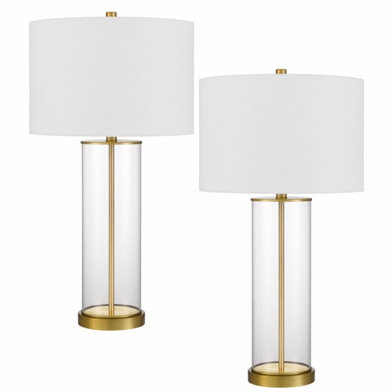 Cal Lighting Hookerton 150W 3 way glass table lamp with drum hardback fabric shade. Priced and sold as pairs