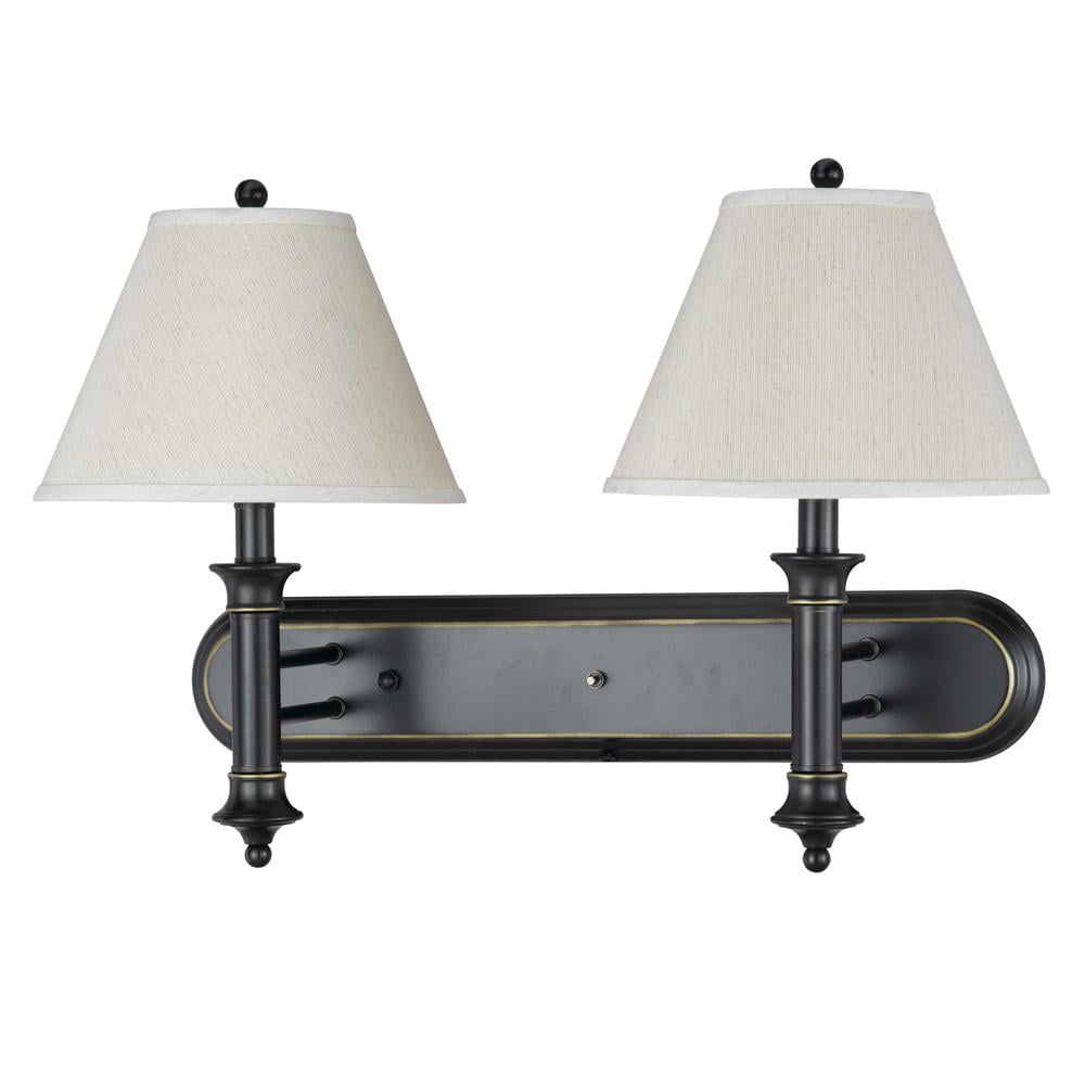 Dark Bronze Double Light Wall Sconce with Fabric Shades