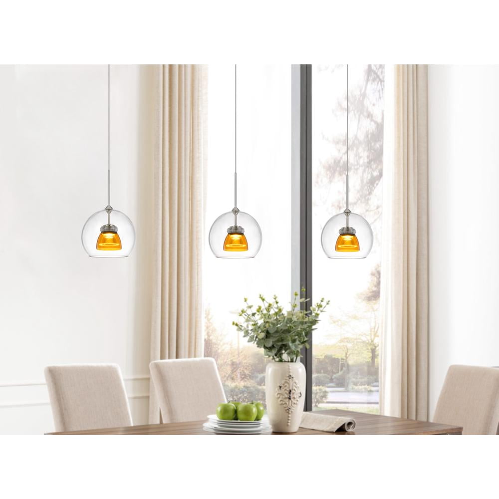 Contemporary Yellow LED Mini Pendant with Double Glass Shade