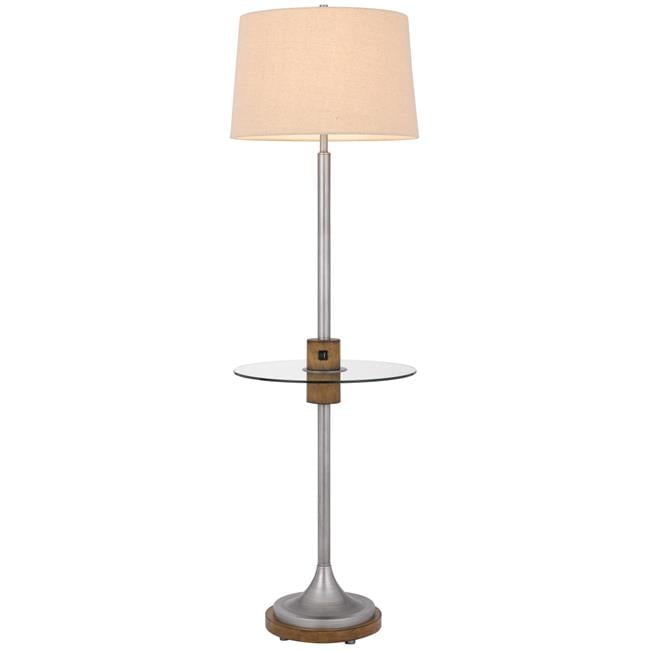Silver Metal Floor Lamp with Glass Tray and USB Ports