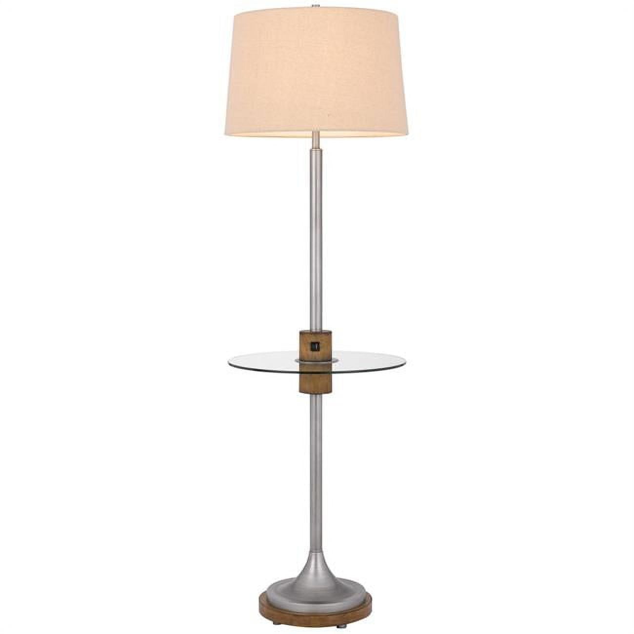 Silver Metal Floor Lamp with Glass Tray and USB Ports