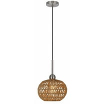 Cal Lighting Medan 1-Light Metal & Rope Wood Pendant Fixture in Brown/Silver