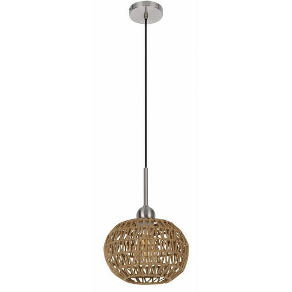 Cal Lighting Medan 1-Light Metal & Rope Wood Pendant Fixture in Brown/Silver