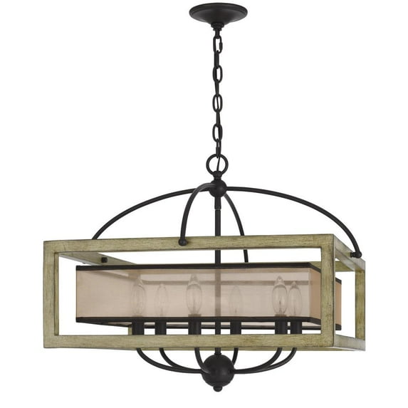 Cal Lighting Palencia 5-Light Square Chandelier with Organza Shade in Oak/Black