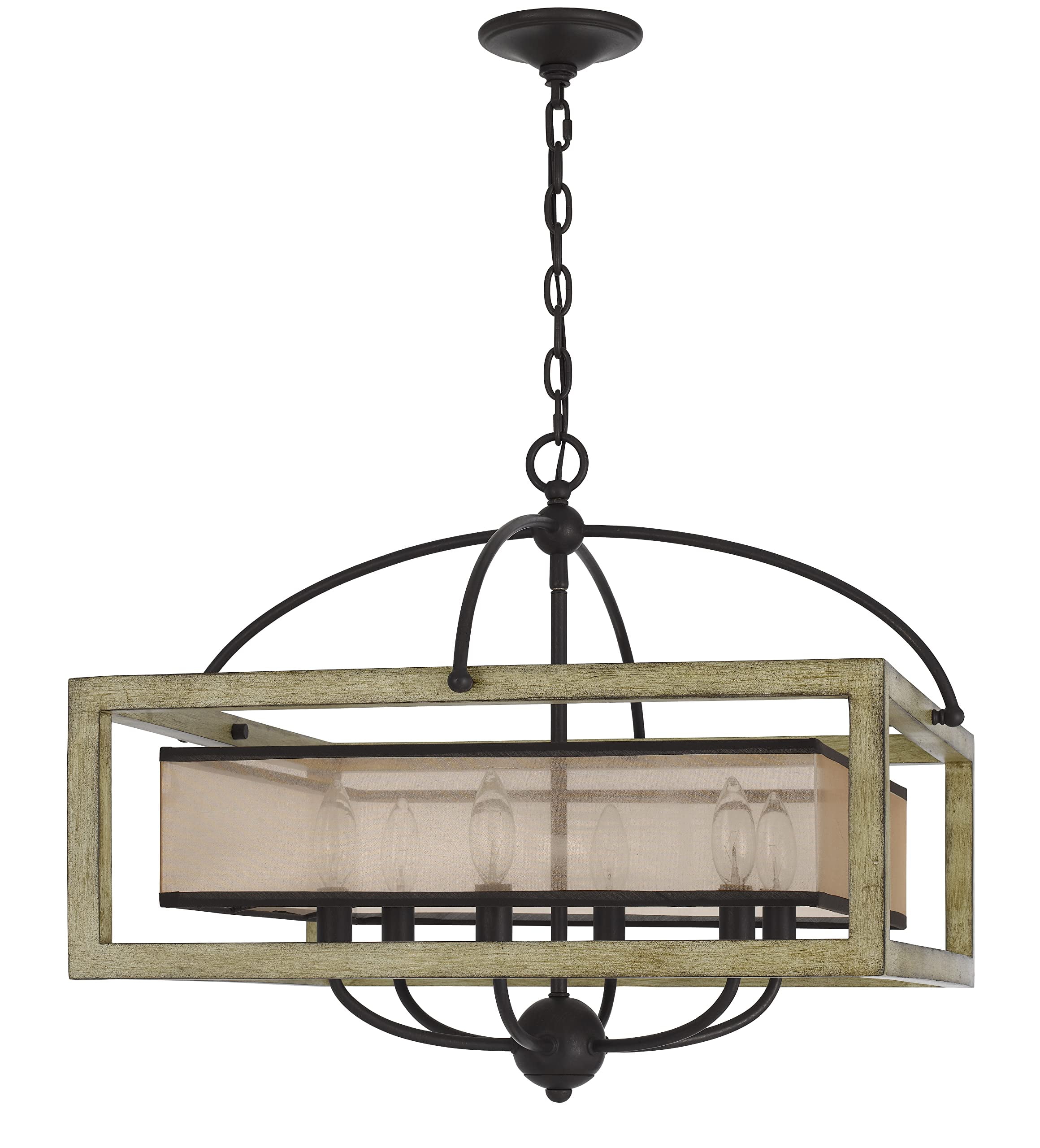 Palencia Oak and Black Square Chandelier with Organza Shade