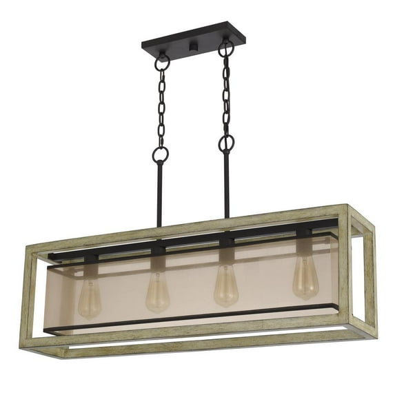 Cal Lighting Palencia Rubber Wood Island Chandelier With Organza Shade