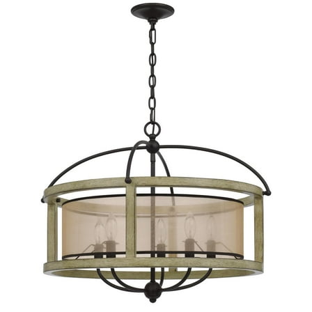 Cal Lighting Palencia Rubber Wood Round Chandelier With Organza Shade