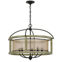 Cal Lighting Palencia Rubber Wood Round Chandelier With Organza Shade