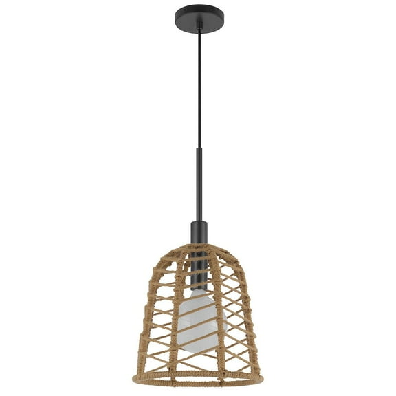 Cal Lighting Parkton 60W Metal Pendant With Burlap Roped Shade