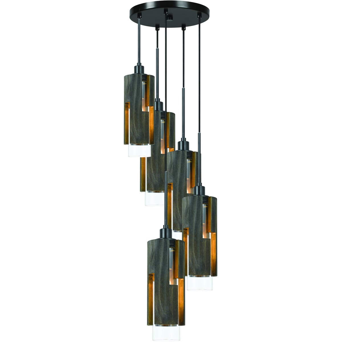 Reggio 24.5" Black and Glass 5-Light Pendant Chandelier