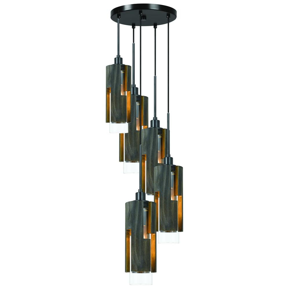 Reggio 24.5" Black and Glass 5-Light Pendant Chandelier