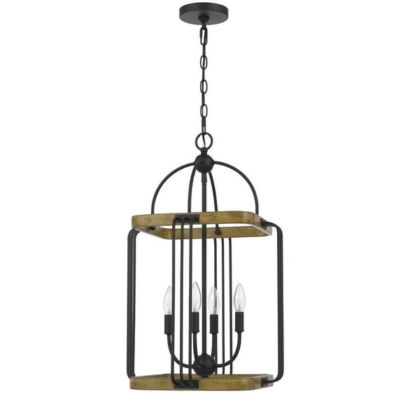 Cal Lighting Ripon 4-Light Metal & Wood Chandelier in Oak/Matte Black
