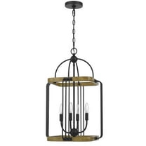 Cal Lighting Ripon 4-Light Metal & Wood Chandelier in Oak/Matte Black