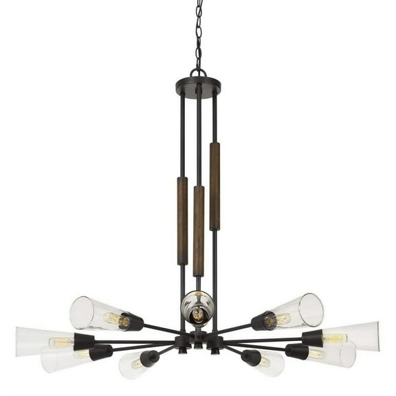 Cal Lighting 60W X 9 Vasto Wood/Metal Chandelier With Glass Shade (Edison Bulbs Not included)