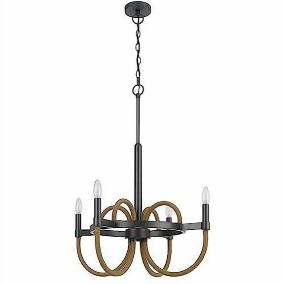 Cal Lighting Rowland 60W X 4 Metal/Burlap Roped Chandelier