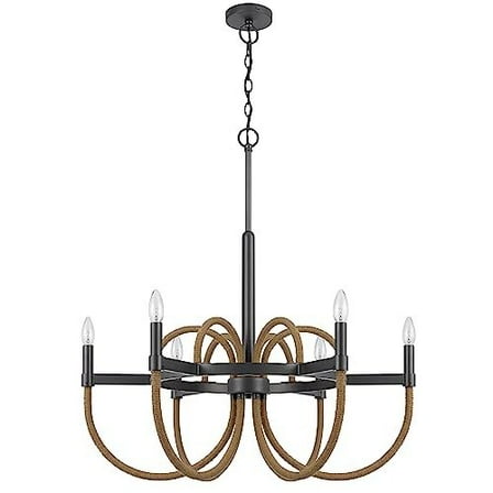 Cal Lighting Rowland 60W X 6 Metal/Burlap Roped Chandelier