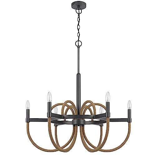Cal Lighting Rowland 60W X 6 Metal/Burlap Roped Chandelier