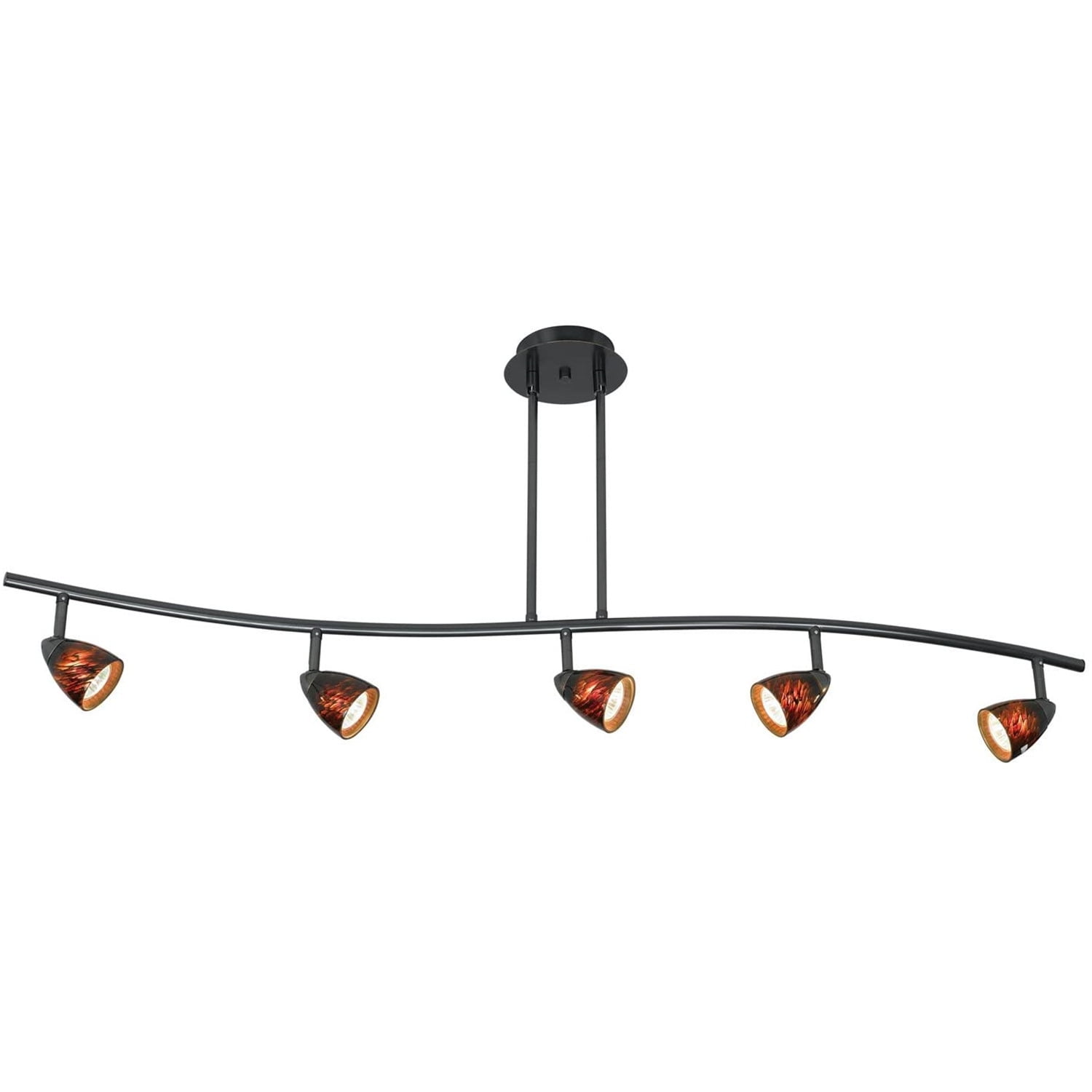 48" Dark Bronze and Amber Glass Five-Light Pendant