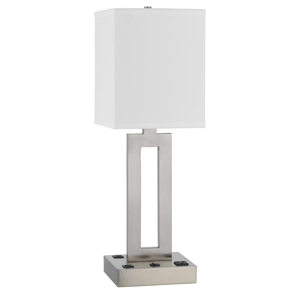 Sarnia Adjustable Brushed Steel Desk Lamp with White Fabric Shade