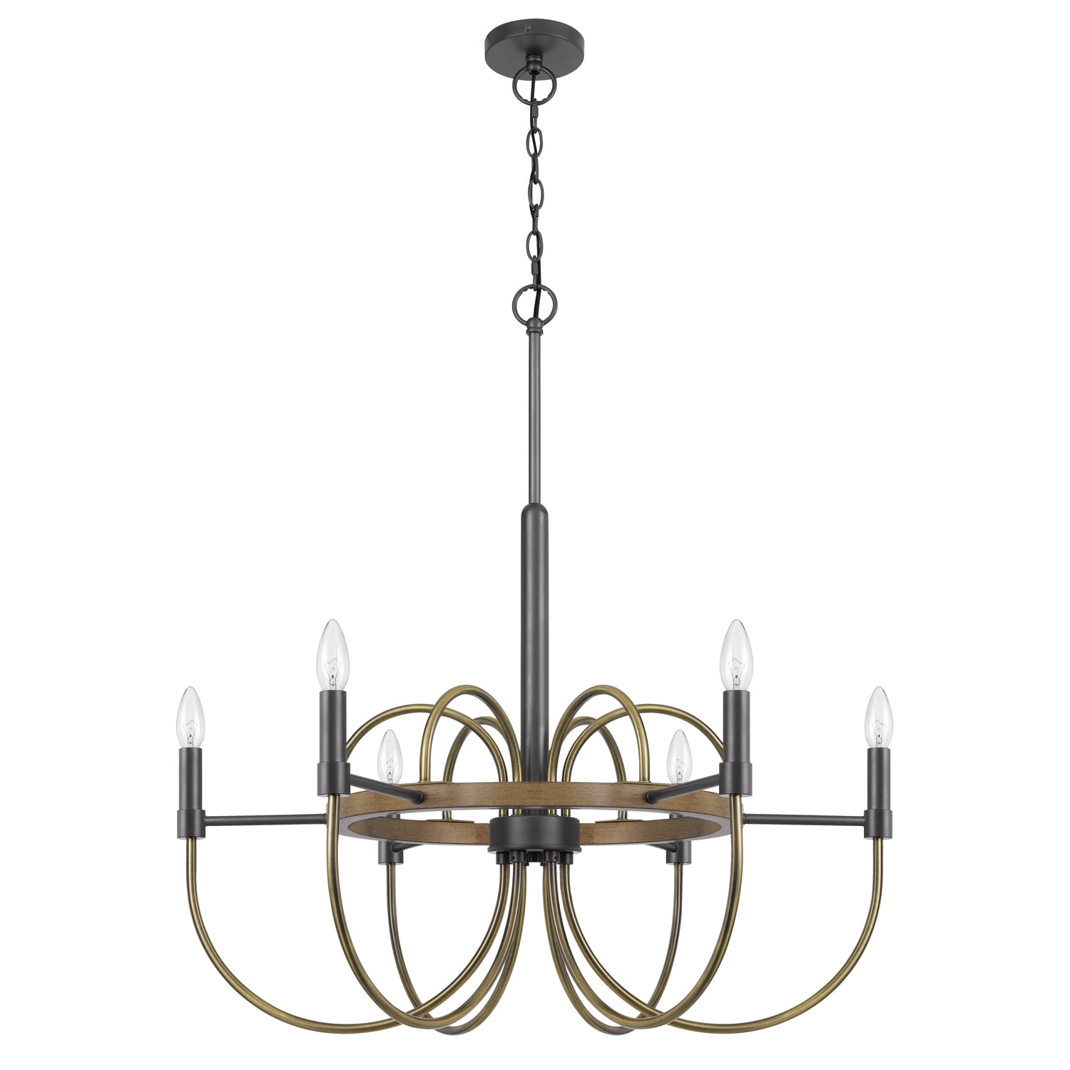 Seagrove 31" Bronze and Wood 6-Light Candle Chandelier